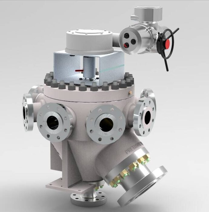 Render técnico de válvula selectora multipuerto