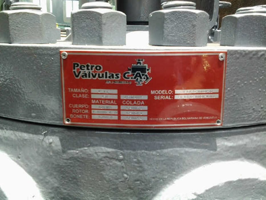 Placa de identificación Petro Válvulas C.A.